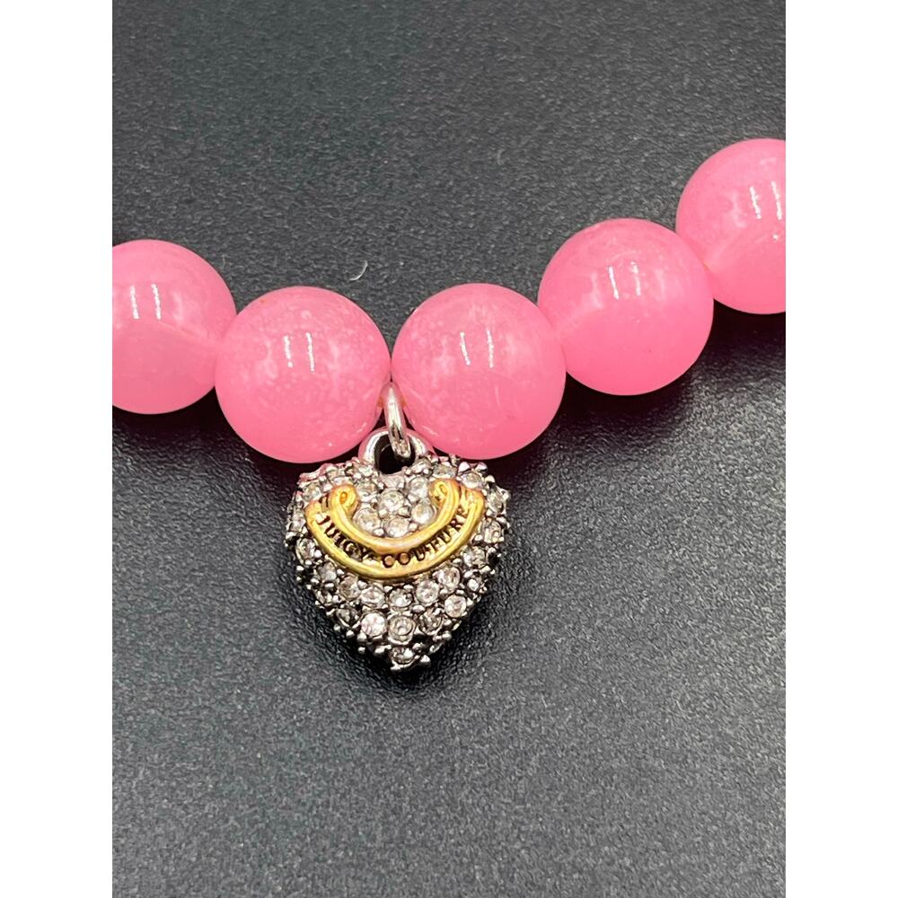 Juicy Couture Pink Beaded Stretch Pave Heart Charm Bracelet Hangtag - Picture 2 of 6